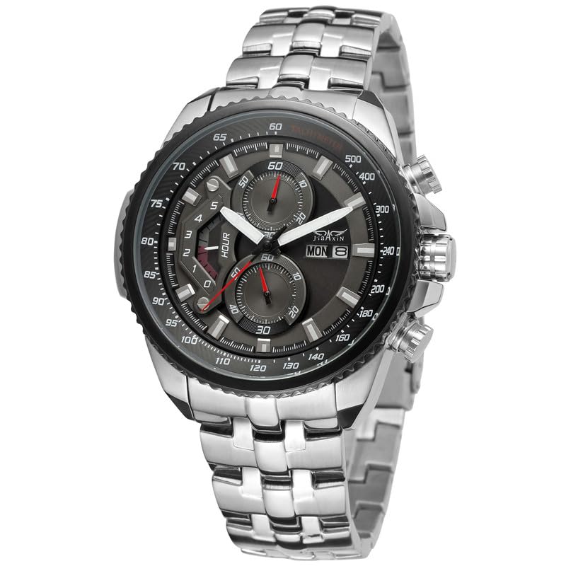 Image of Analog Watch for Men Silver Black- Battery Operated, Stylish Stainless Steel Wristwatch with Classic Round Dial - Formal & Casual Wear Silver Black