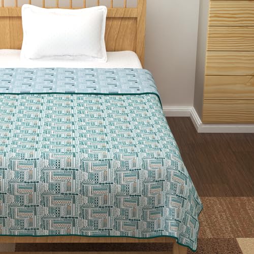 Image of Story@Home AC Comforter Queen Size Cotton 100%| 150GSM 144 x 220 CM Quilt AC Blanket for Summer | AC Dohar Double Bed | Light Blue & Dark Cyan Blue, Aztec Reversible Design Duvet | All-Season Blanket2