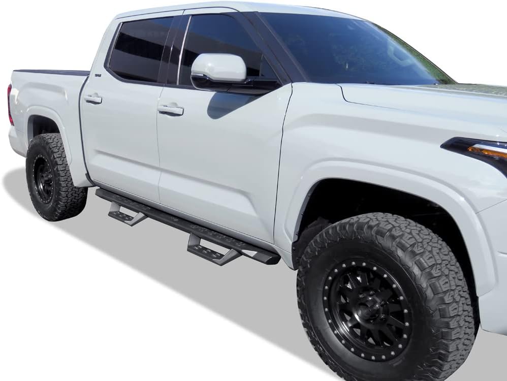 APS Black Overland Slider Tubular Drop Steps Style Nerf Bars Running Boards Compatible with Toyota Tundra 2022-2026 CrewMax