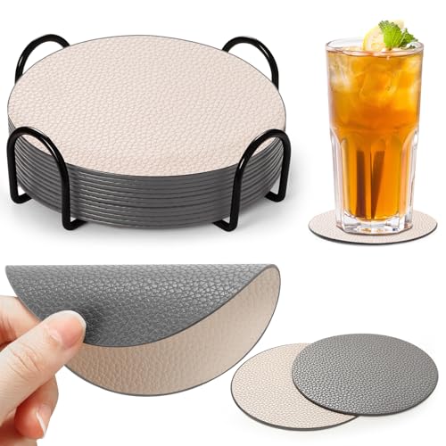 Gucass Juego de 12 Posavasos de Doble Cara con Soporte Redondo,