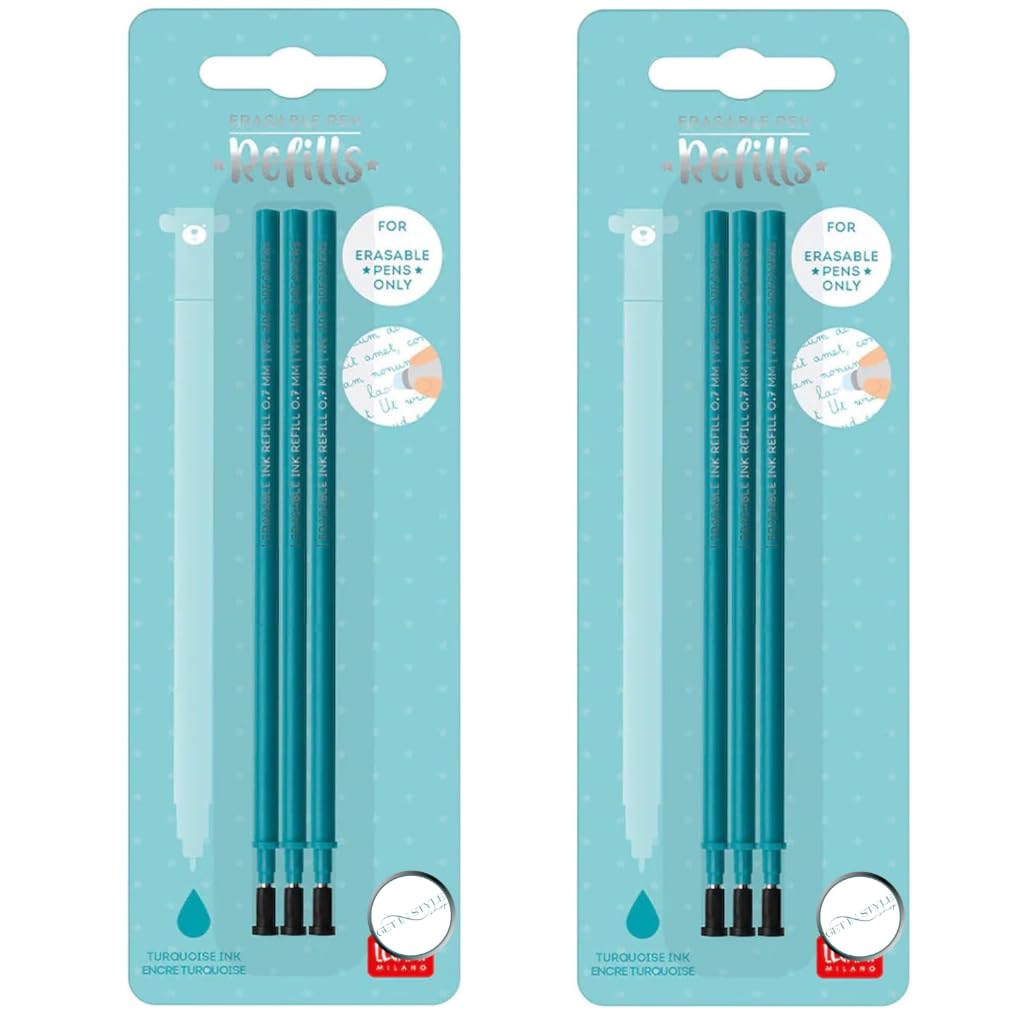 2X 3 Refill for Erasable Gel Pen Thermosensitive Ink, Tip 0.7 mm, Compatible with Gel Pens – Bundled by GetInStyle Shop (Turquoise)