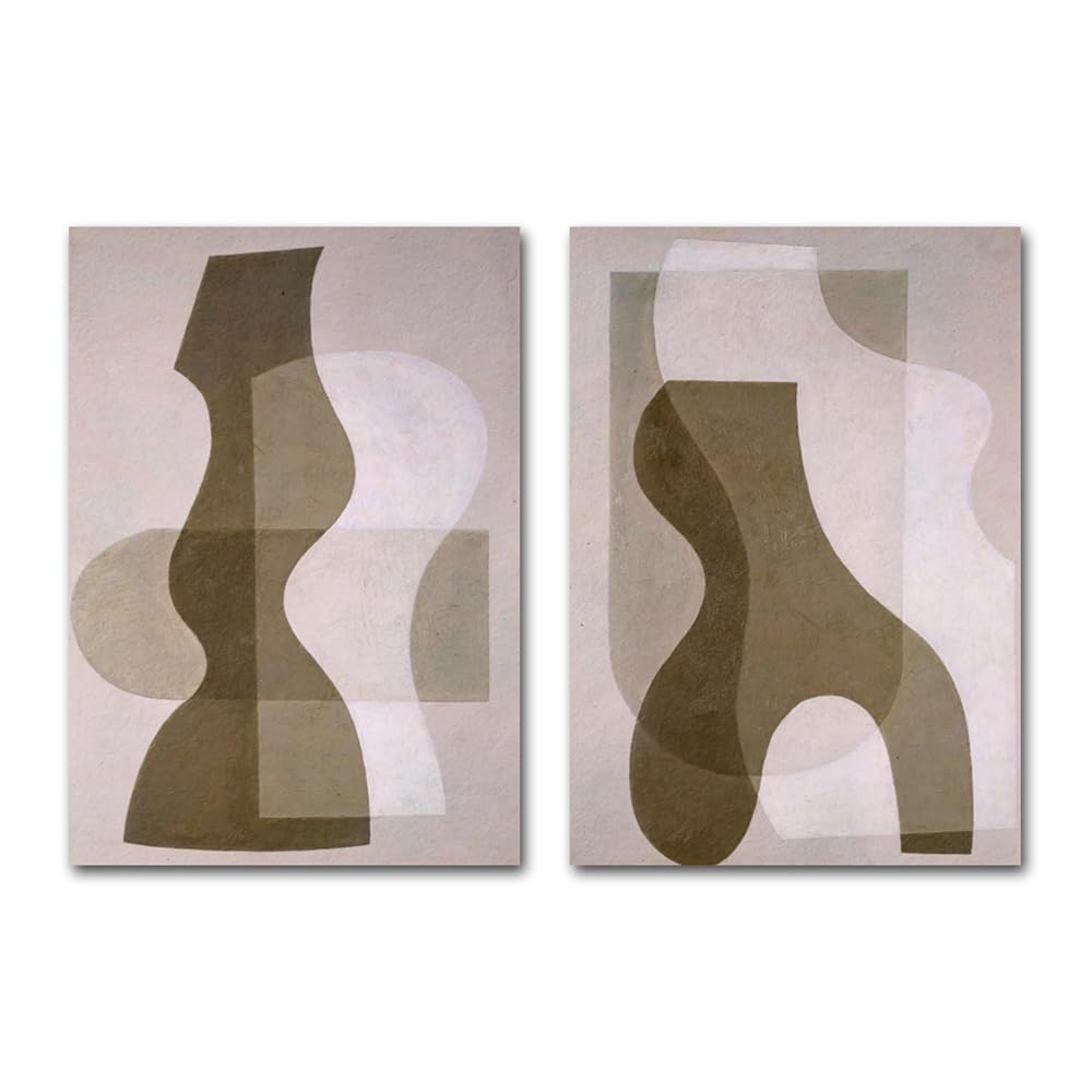 WBYZAC 2 Pieces Poster-Minimalist Abstract Poster Black and Beige Geometric Canvas Painting Neutral Art Print Modern Wall Picture Living Office Bedroom Decor-60 * 70cm (No Frame)