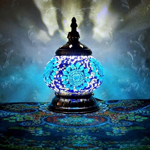 Image of Maimeili Turkish Exotic Mosaic Table Lamp with Handmade Moroccan-Style Decorative Glass Retro Lamp Shade with USB Decorative Desk Lights Bedside Lights for Bedroom