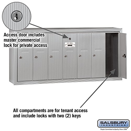 Salsbury Industries 3507Asp Surface Mounted Vertical Mailbox With Master Commercial Lock, Private Access And 7 Doors, Aluminum #TOP1