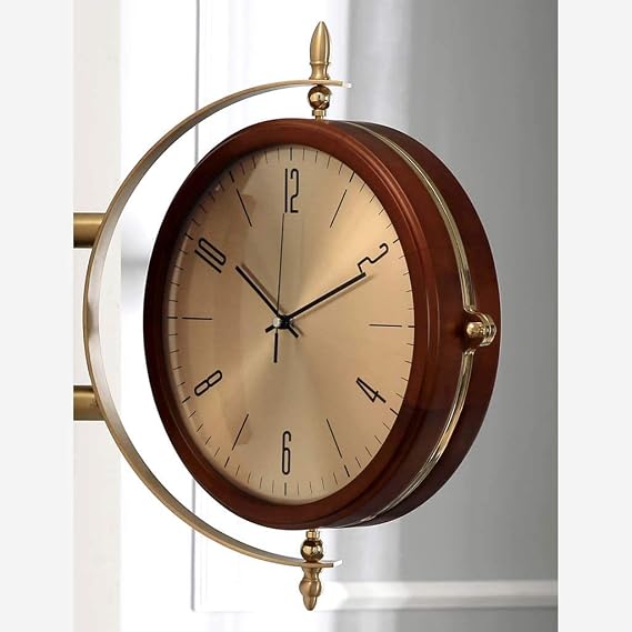 Wall Mounted Clock Vintage Solid Wood Double-Sided European Style Double Sided Hanging Clock Quiet Easy Read Two Faces Station Clock