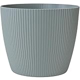 KONZEPT Blumentopf groß, grau, gerillte Struktur 26cm, Übertöpfe für Zimmerpflanzen aus Kunststoff ideal für Wohnzimmer, Küche und Balkon
