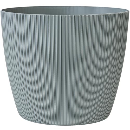 KONZEPT Blumentopf groß, grau, gerillte Struktur 26cm, Übertöpfe für Zimmerpflanzen aus Kunststoff ideal für Wohnzimmer, Küche und Balkon