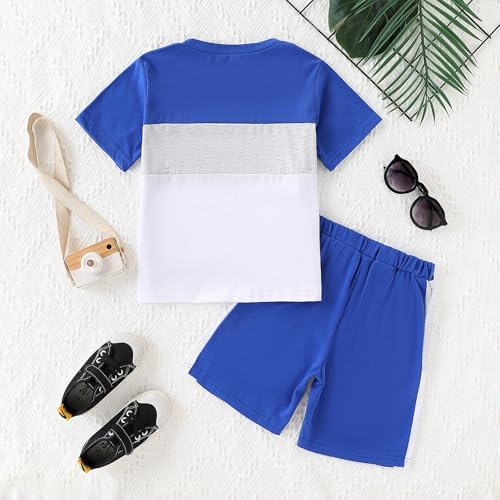 Image of Size 6-12 Years Boys Summer Outfits Set Kids Short Sleeve Top T-Shirt & Shorts Color Block Clothing Sets