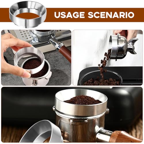 Image of Supvox 51mm Magnetic Portafilter Powder Ring 22mm Height Portafilter Powder Ring Stainless Steel Portafilter Powder Ring Espresso Powder Ring Prevent Ground Coffee from Spilling