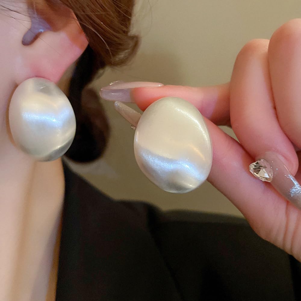 Jumwrit Dainty Half Ball Dome Stud Earrings Big Statement Button Stud Earrings Fashion Vintage Drop Earrings Accessories Oval Circle Wide Hoop Geometry Earrings for Women (Silver) - Image 3