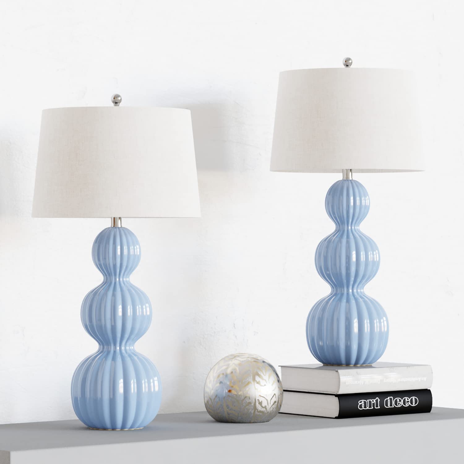 Maxax 2pk Ceramic Table Lamps, Blue, 3-Way Dimmable