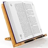 Bamboo Book Stand, Large Cookbook Holder Reading Book Holder with 5 Adjustable Height, Foldable Wooden Cooking Bookstand for Textbook, Receipe, Music Books, Tablet, Ipad by Pipishell (13.4" x 9.5")