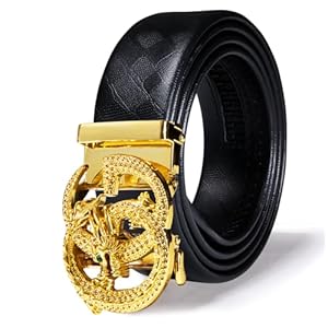 Barry.Wang Mens Formal Belt Fashion Buckle Genuine Leather Ratchet Automatic Belt Luxury Gift