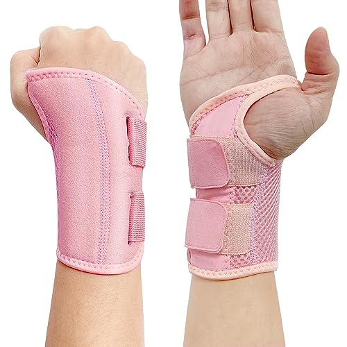 Obidodi Wrist Brace Carpal Tunnel, Wrist Brace Wraps Support w/ 2 Adjustable Straps and Metal Splint Stabilizer for Women,Carpal Tunnel Wrist Straps for Tendonitis Arthritis Pain Relief (right), Pink