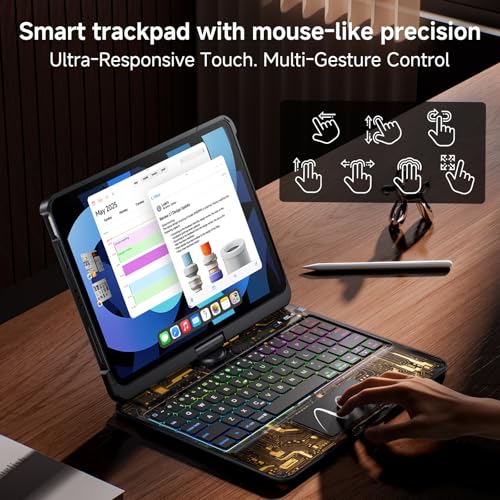 Image of Clear Keyboard Case for iPad Air 11 Inch (M4 /M3 /M2, 2026 /2025 /2024) / iPad Air 5th /4th Generation 10.9 inch / iPad Pro 11 inch 1st /2nd /3rd /4th, Trackpad, Pencil Holder, 7-Color Backlit, Rotatable,Black