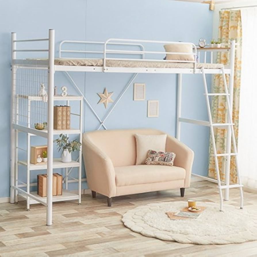 ロフトベッド ホワイト 高さ151cm コンセント付き サイドフレーム付き