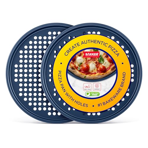 Bakken Pizza Baking Pan – Non-Stick Carbon Steel Pan, Oversized Silicone Handle, Dishwasher Safe – Blue, 2 Pack