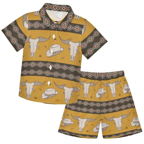Image of visesunny Graphic Floral Boys 2 Piece Outfits Button Short Sleeve Tee Top Shorts Set Summer Beach Clothes for 3-10 Years