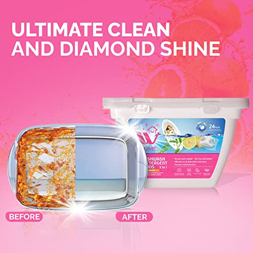 Image of W Home 3-in-1 Dishwasher Pods for a Spotless Clean - 72 Count Total, 24 Pods /Each Enzyme-Powered Free & Clear Detergent for Residue-Free Dishes - Pack of 3