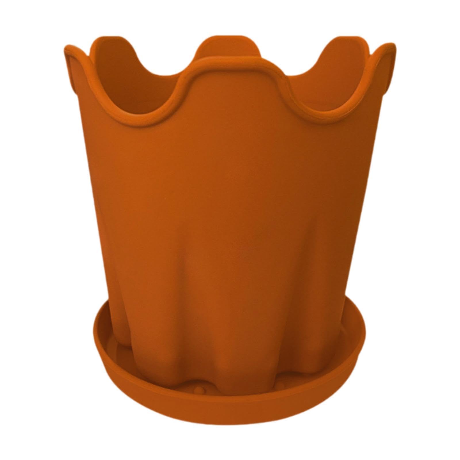 Plants Pot with Base Silicone Flower Plant Container for Desk Cafe Courtyard Brown-image-22