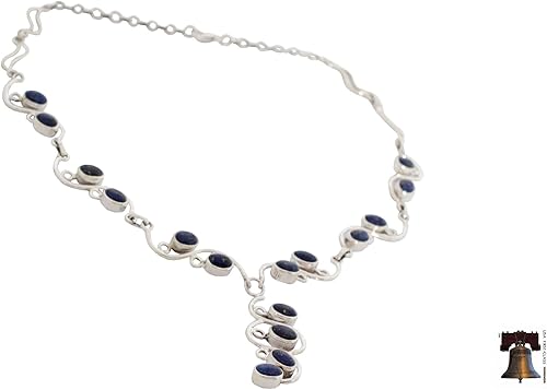 Miniatura 2 de NOVICA Collar artesanal hecho a mano de lapislázuli en Y de plata esterlina con piedra de nacimiento de estanque reflectante azul de la India 18.25