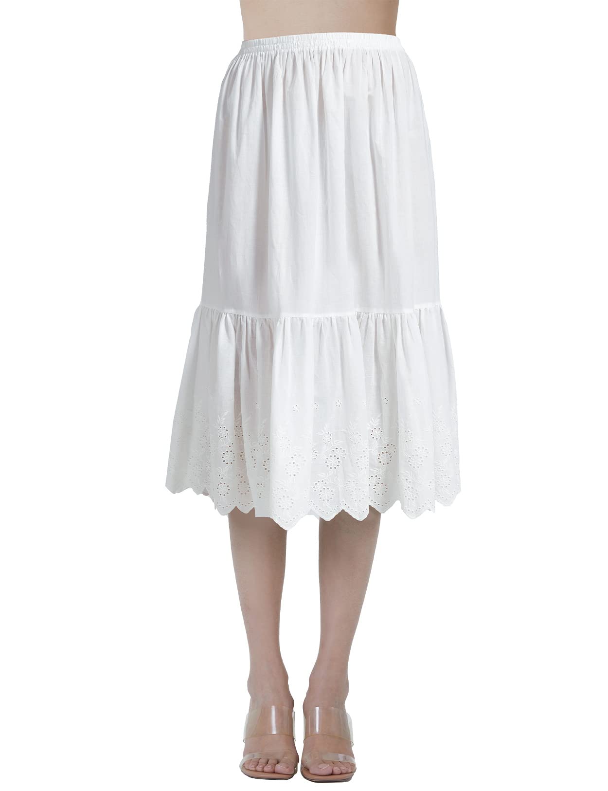 BEAUTELICATE Half Slip Underskirt for Women 100% Cotton A-line Petticoat with Lace Embroidery Summer Skirt Extender Anti-static Underslips Ivory Black Short Long