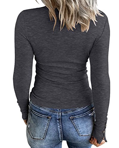 KINLONSAIR Women’s Long Sleeve Henley T Shirts Button Down Slim Fit Tops Scoop Neck Ribbed Knit Shirts