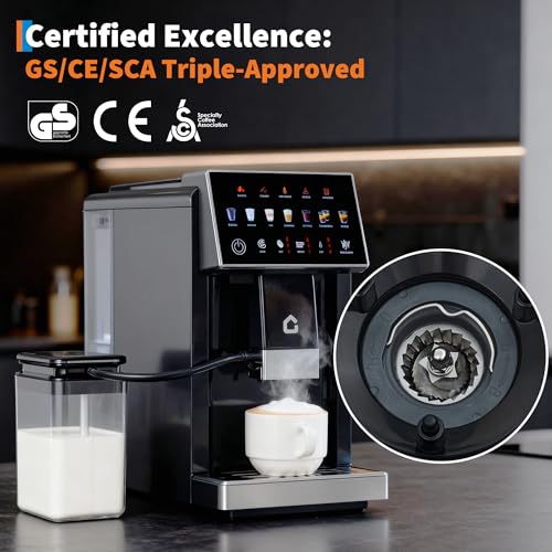Image of 3rd-Gen Espresso Coffee Maker with Milk Frother - Removable Brewer /Grinder, Adjustable Coarseness /Flavor, 3-Level Coffee /Milk Volume, Detachable Milk Tank for Home Baristas, Black Spray Paint