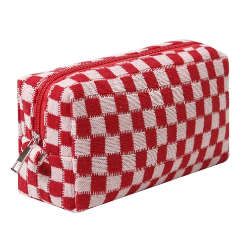 Image of Pencil Case Pencil Pouch Cute Pen Holder Aesthetic Pen Bag Coin Pouch Cosmetic Bag Office Stationery Organizer for School College and Travel (Red pink)