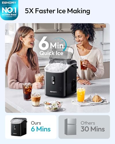 Image of EUHOMY Nugget Ice Maker Countertop with Handle, Ready in 6 Mins, 34lbs Per Day, Removable Top Cover, Self-Cleaning, Portable Sonic Ice Maker with Basket and Scoop, for Home /Party /RV /Camping(Black)