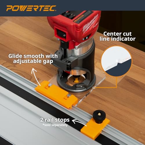 Image of POWERTEC 72026 Router Guide Rail Adapter for Milwaukee M18 Fixed Base Trim Routers - Compatible with Powertec, Makita, Festool, Milwaukee, Kreg ACS, WEN, Triton, and Ridgid Guide Rails