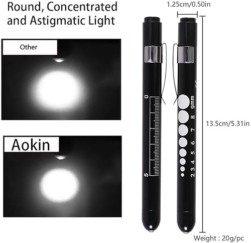 Vista 23 de Aokin Luz médica para enfermera, médico, linterna médica reutilizable LED con medidor de pupila y regla, luz blanca, morado