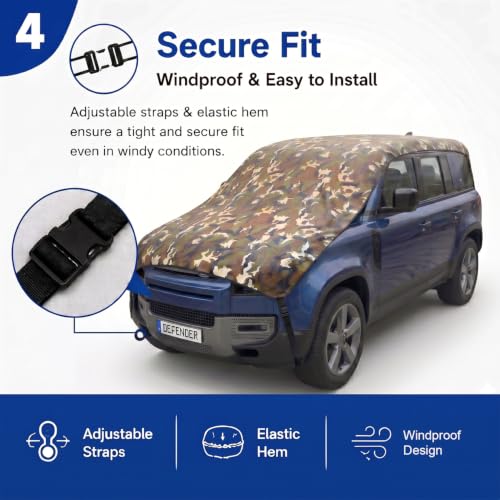Image of Pivalo Half Car Body Cover for SUV Cars (All Models & Years) | 100% Waterproof Outdoor UV & Heat All Weather Protection | Triple Stitched 3 Layer with Adjustable Straps Cover (Military /Army)