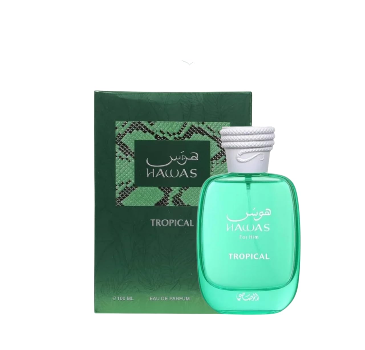 Rasasi Hawas Tropical Eau de Parfum 100ml, Perfume Árabe para Hombre de Larga Duración, Incluye Atomizador Recargable, Fragancia con Notas de Agua de Coco, Higuera, Menta y Haba Tonka (Hawas Tropical)