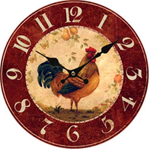 Moonluna Rooster Rustic Wooden Wall Clock Christmas Farmhouse Gift for Living Room Bedroom Kitchen Home Decor 10 Inches