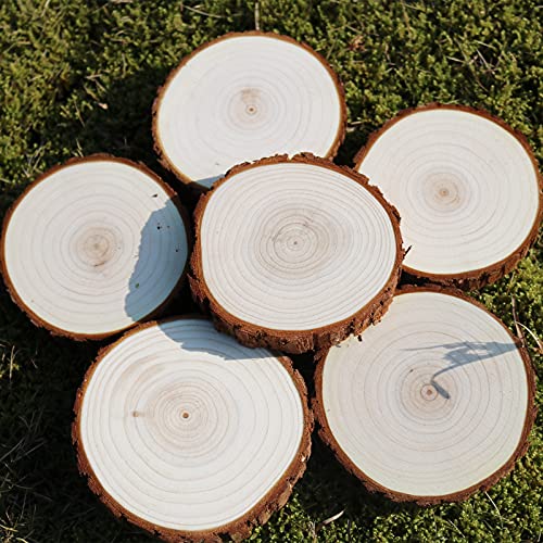 Senmut Wood Slices 10 Pcs 4.3-4.7 Inch Unfinished Wood Rounds Christmas Wood Ornaments For Crafts Wood Kit Wooden Circles Without Hole Wood Coasters Natural Wooden Slices Craft Supplies For Painting #TOP2