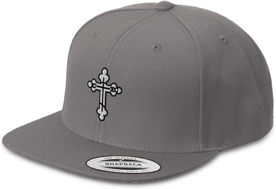 Snapback Hat for Men Flat Brim Hats Black Orthodox Cross Jesus Faith Religious Embroidered Flat Bill Hat