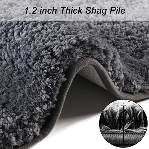 Seavish Luxury Grey Contour Bath Rug 19.5 X 19.5 Inches Shaggy Bathroom Rugs Non Slip Efficient Water Absorbent Washable Tufted Bath Mat Microfiber Soft Thick Plush U-Shaped Toilet Rug For Feet #TOP3