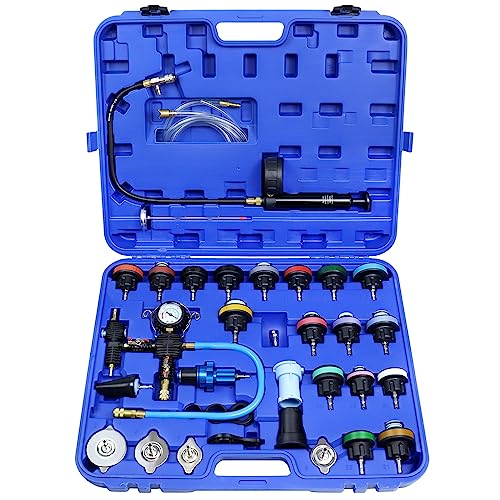 ADAFIRST 33PCS Radiator Coolant Pressure Tester and Vacuum Refill Tool Kit, Automotive Cooling System Manual Leak Test & Pneumatic Fill Filling Filler Set Universal for Car Truck Airlift, Blue