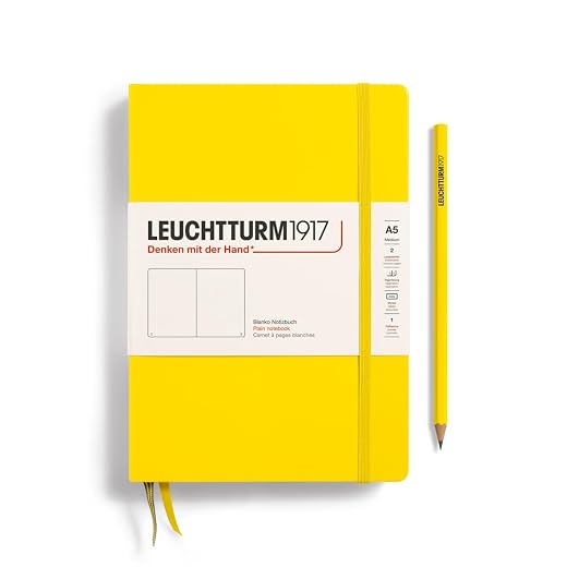 LEUCHTTURM1917 - Notebook Hardcover Medium A5-251 Numbered Pages for Writing and Journaling (Lemon, Plain)