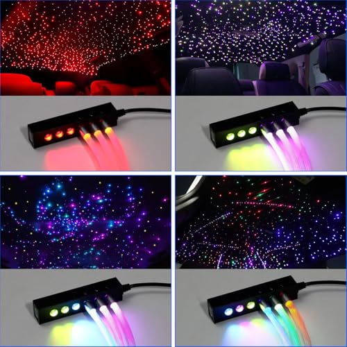 Image of AKEPO MIni Size 3.2W 6-Hole RGB Multi-Color Fiber Optic Lights, APP Control 13.1ft 240pcs*0.75mm /0.03in Optical Fiber Several Color Chasing Sound Activated Timer Star Ceiling Sky Light