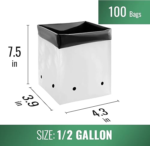 Miniatura 6 de DL Wholesale Grow1 Bolsas de cultivo de 12 galón (paquete de 100) bolsas de polietileno en blanco y negro para plantas, perfectas para bolsas de