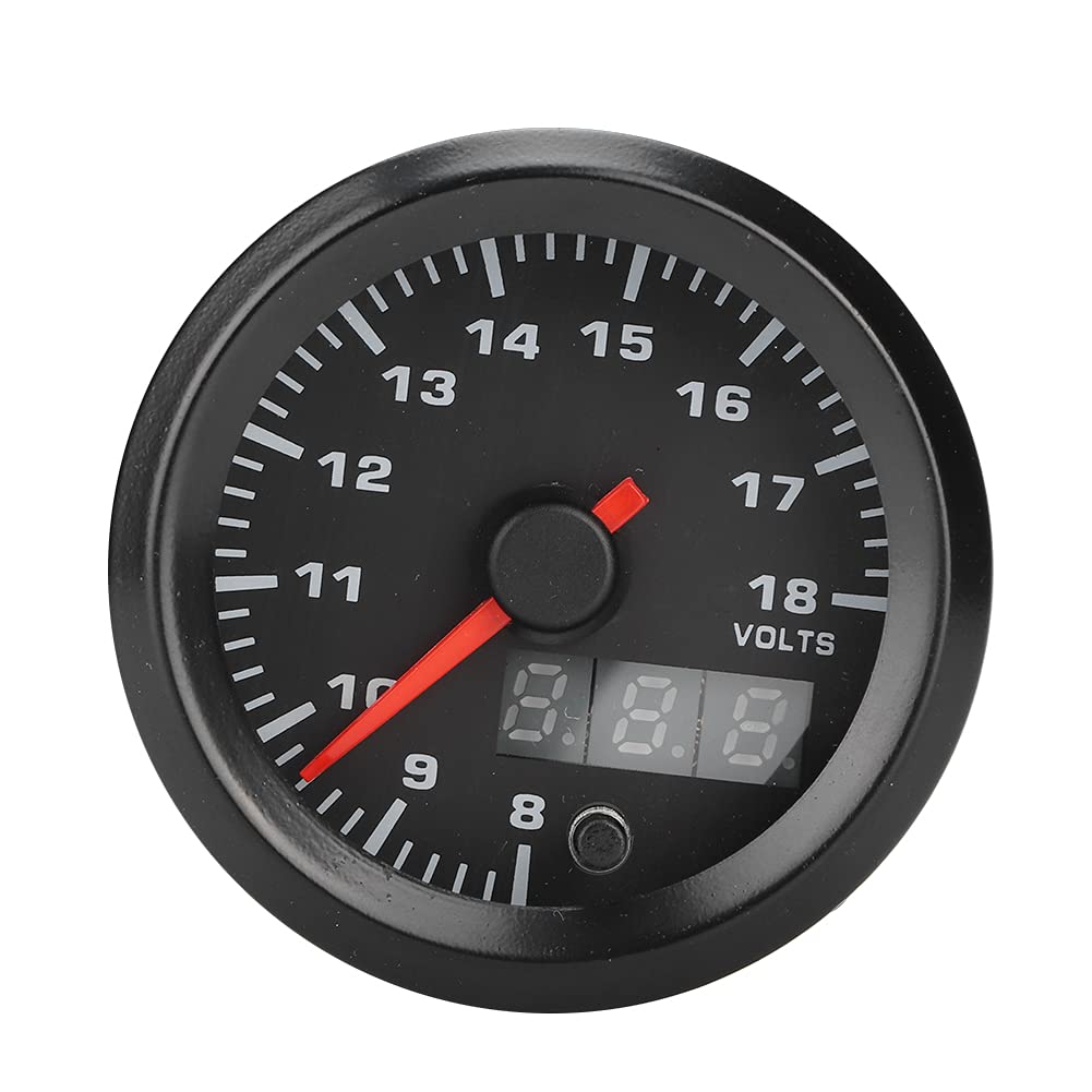 Voltmetro Universale per Auto da 52 Mm con Motore Passo-passo, Materiale ABS di qualità, Risposte Rapide per Tutte le Auto a Benzina Modificate, Dimensioni 2 X 1,9", Colore Guscio Nero