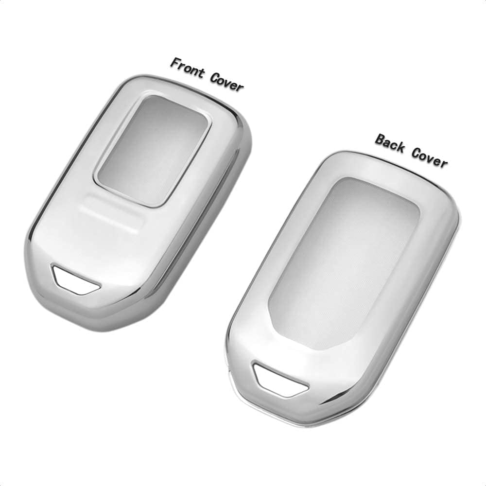 Smart Key Fob Case Silver TPU Protective Cover Compatible with HONDA ACCORD HYBRID CIVIC CROSSTOUR CR-V CR-Z FIT HR-V ODYSSEY EX-L TOURING ELITE RIDGELINE 3 4 5 6 7 Button Keyless Entry Remote