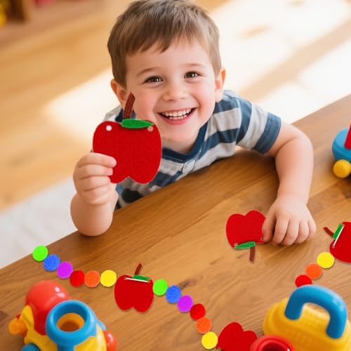 Image of 3 Pcs Back to School Felt Banner Apple Garland Classroom Return to School Pom Pom Ball Colorful Pompom Hanging Banner Hanging Garlands for First Day of School Classroom Decoration