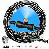 Misters for Outside Patio 63FT(19.2M)+21 Brass Mist Nozzles+a Brass Adapter(3/4") Detachable outdoor misting cooling system for Garden, waterpark, Greenhouse, Backyard, Fan, Umbrella, Deck, Canopy