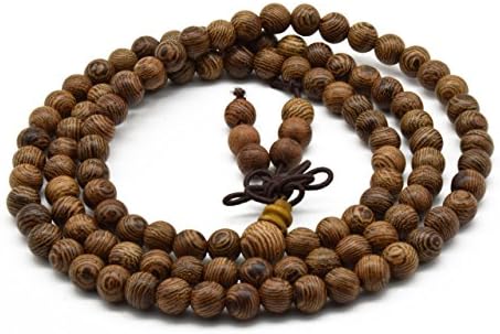 Zen Dear Unisex Natural Wenge Wood Mala Prayer Beads Necklace Bracelet Meditation Buddhist Rosary Mala Beads (6mm 108 beads)