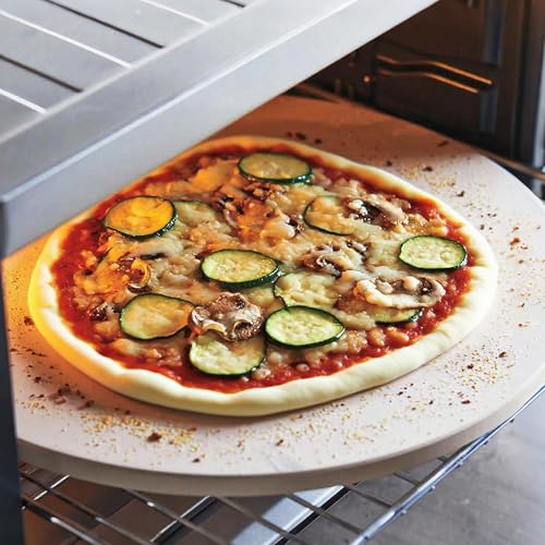 HUSHAX Rund Pizzastein, Brotbackstein Für Backofen 33 Cm, Pizzastein Für Gasgrill, Hitzebeständiger Backstein Für Brot Keksen, Hitzebeständig, Mit Drahtgriff und Pizzamesser