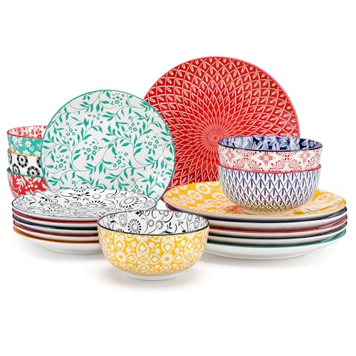 Image of vancasso SELENE Plates and Bowls Set for 6, 18 Pieces Dinnerware Sets, Mircowave and Dishwasher Safe Dishes Set, Porcelain Muted Dinnerware