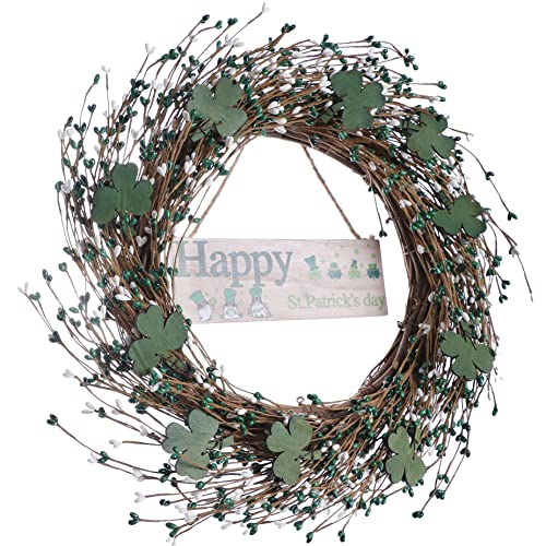 Diyfloru 20 Inches St Patrick’s Day Wreath,Green Shamrock Wreath Clover Berry Wreaths For Front Door Wall Decor St Patrick’s Day Decorations #TOP4